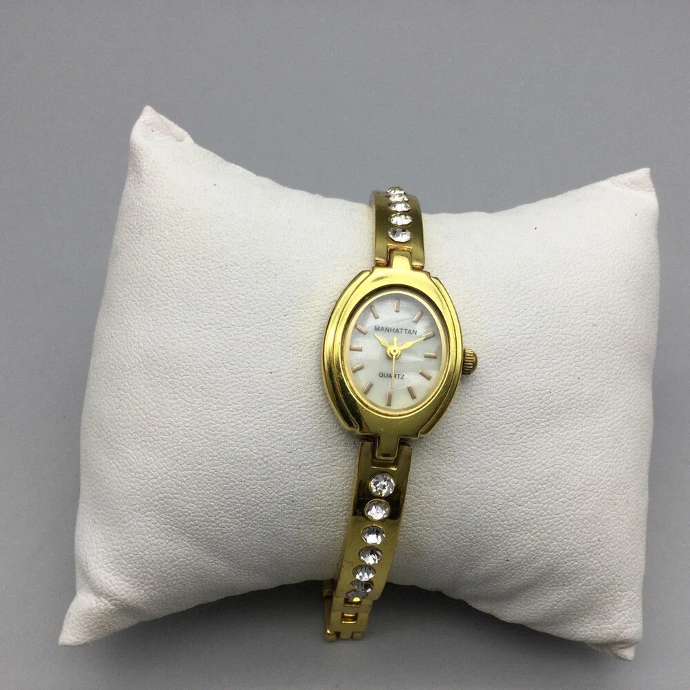 Manhattan Womens Watch 19mm MOP Dial Gold Tone Crystal Bracelet New Battery 7